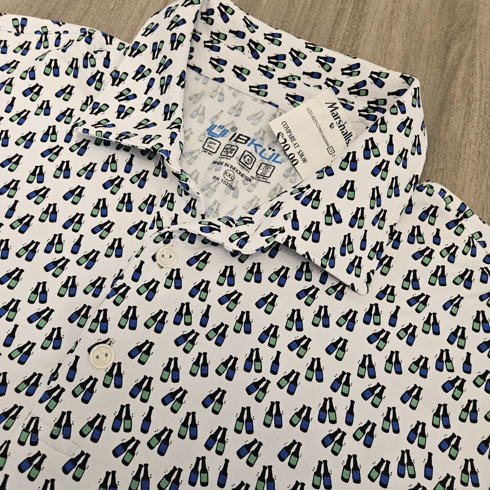 IBKUL All Over Print‎ Bottles Golf Polo Mens 2XL Logo UPF 50+ Cooling Shirt